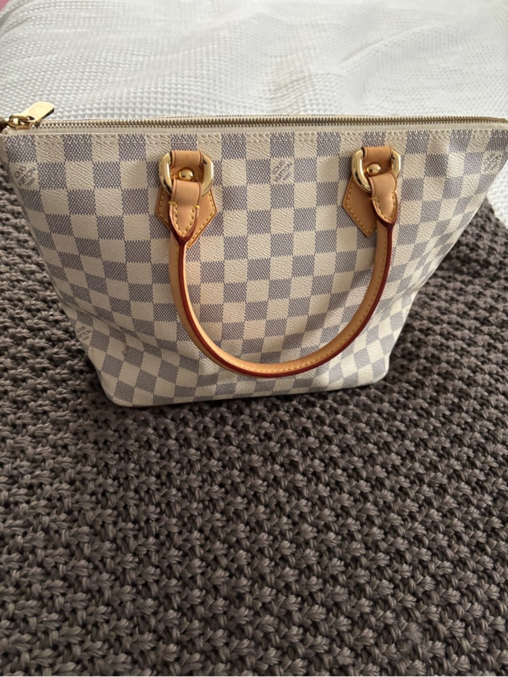 Louis Vuitton Damier Azur Check Canvas Tote in Cream and Light Gray